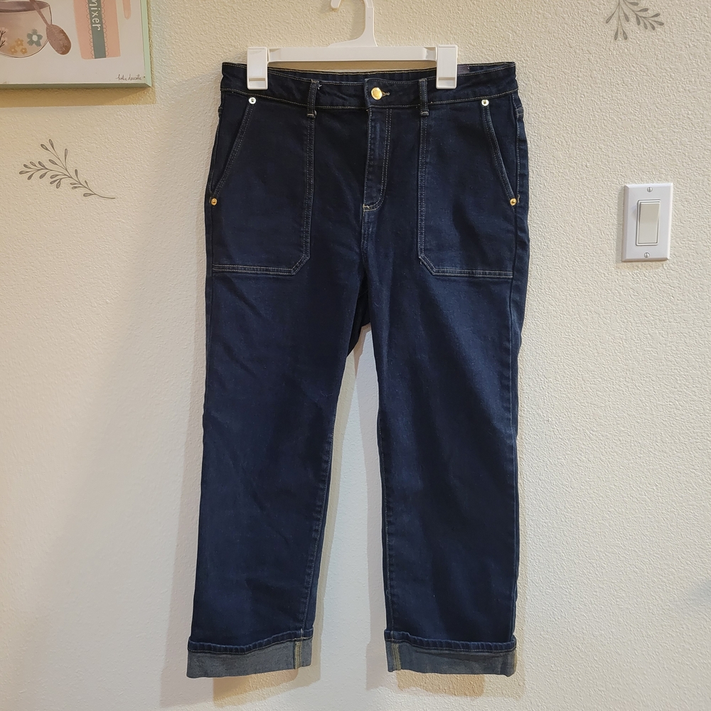 Michael Kors Navy Denim Jeans with Gold Button